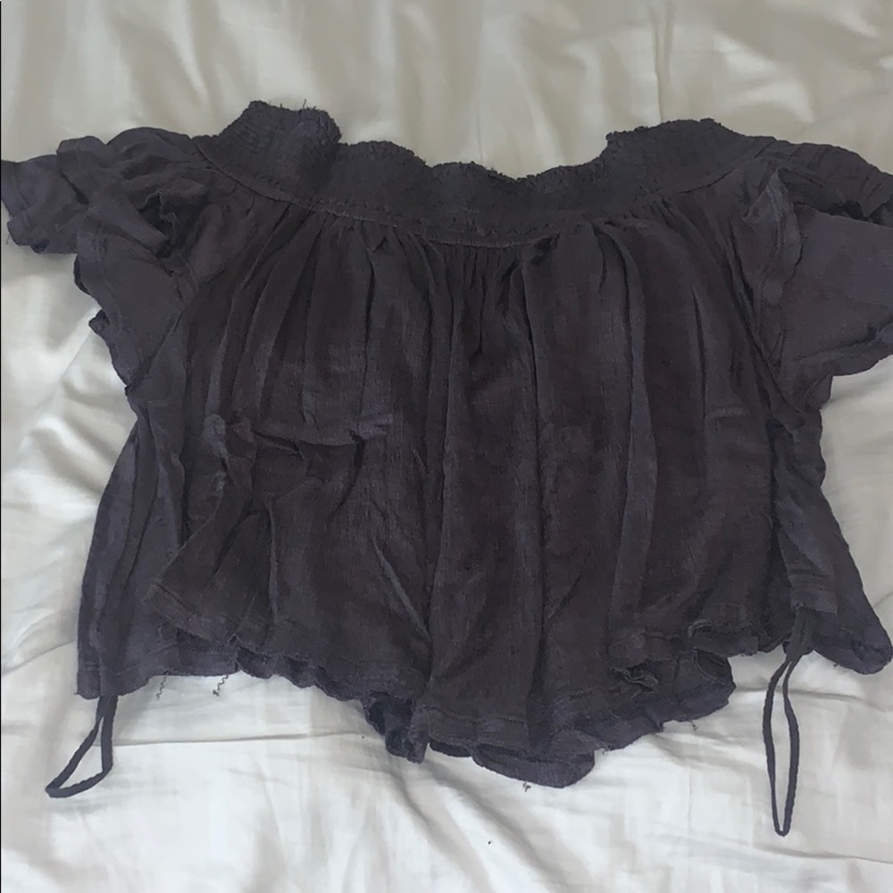 Grey/purple off the shoulder top